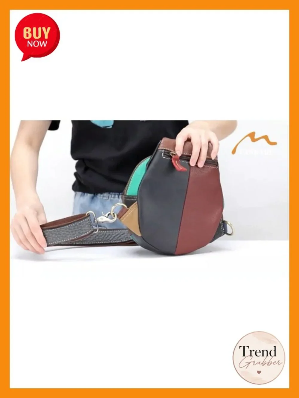 Genuine Leather Patchwork Sling Backpack Crossbody with Headphone Port